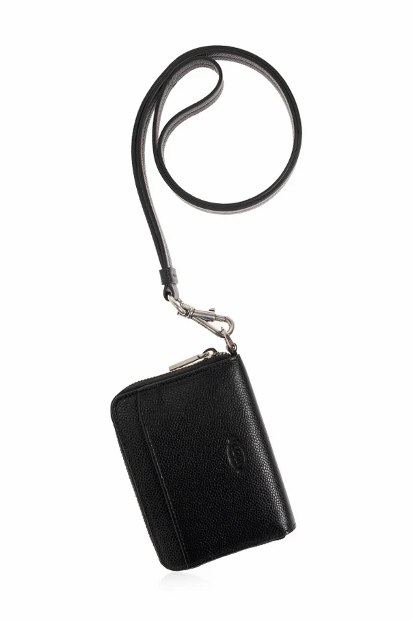 CZARNY Skórzany portfel na pasku