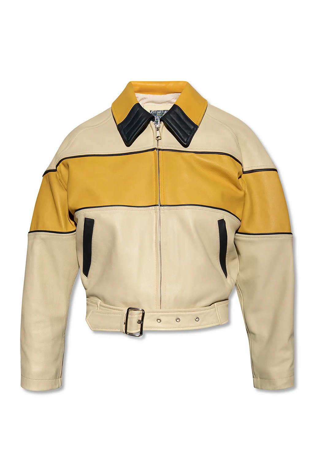 YELLOW  Leather jacket with belt