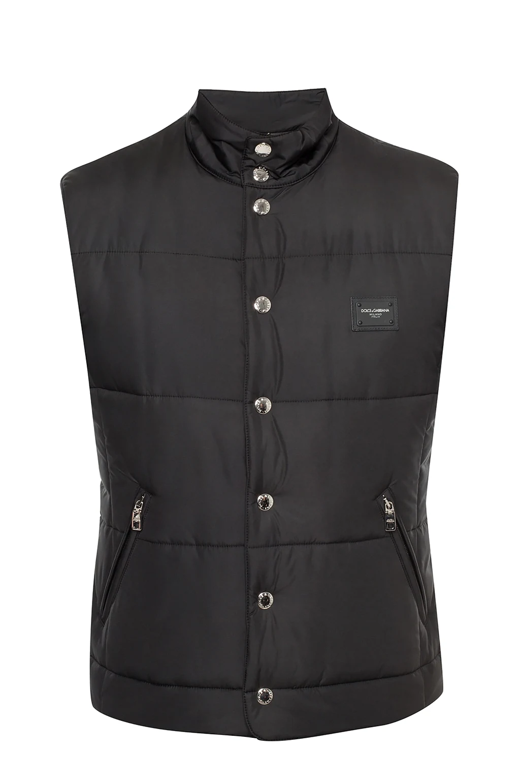 BLACK Quilted vest with a logo