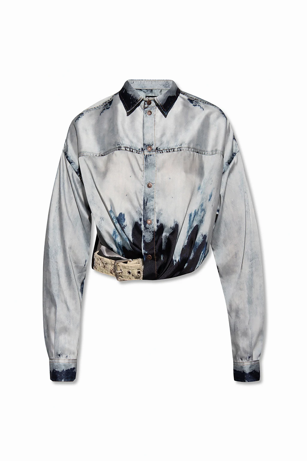 light blue Patterned shirt with belt