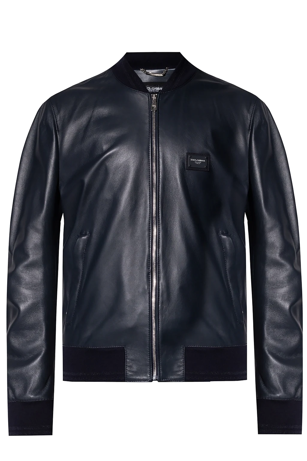 NAVY BLUE Leather bomber jacket