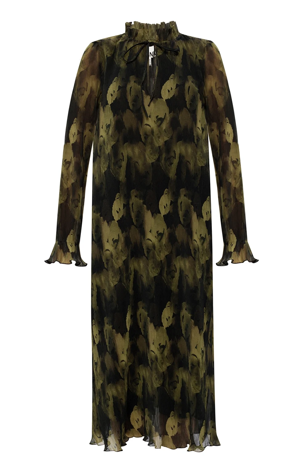 Pleated dress with high neck
