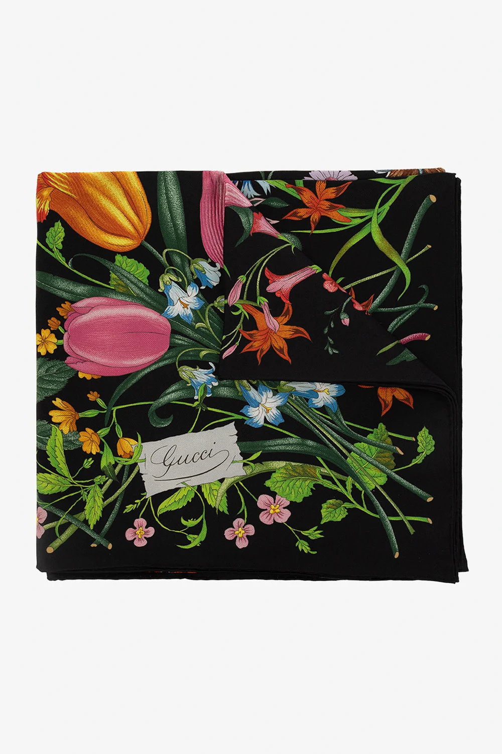 BLACK Silk shawl with floral motif