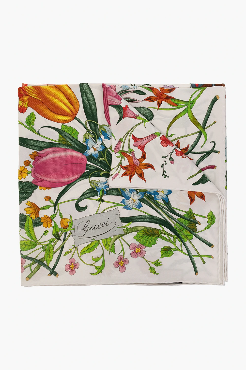 WHITE Silk shawl with floral motif