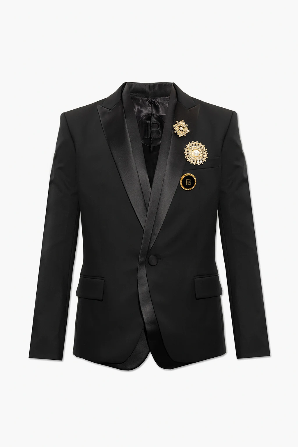 BLACK Blazer with decorative brooches