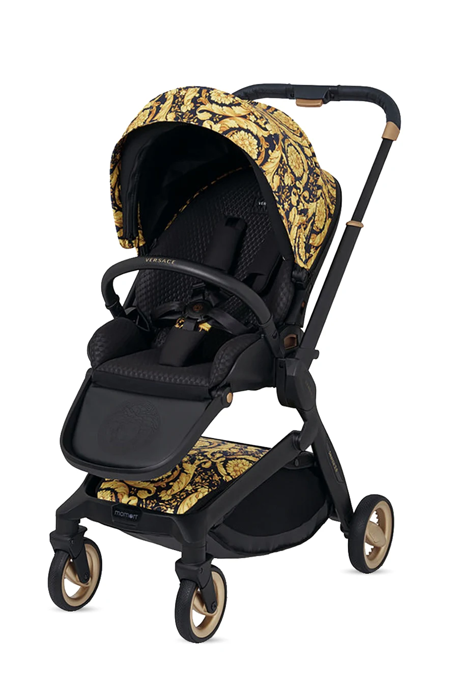 BLACK Barocco-printed baby stroller