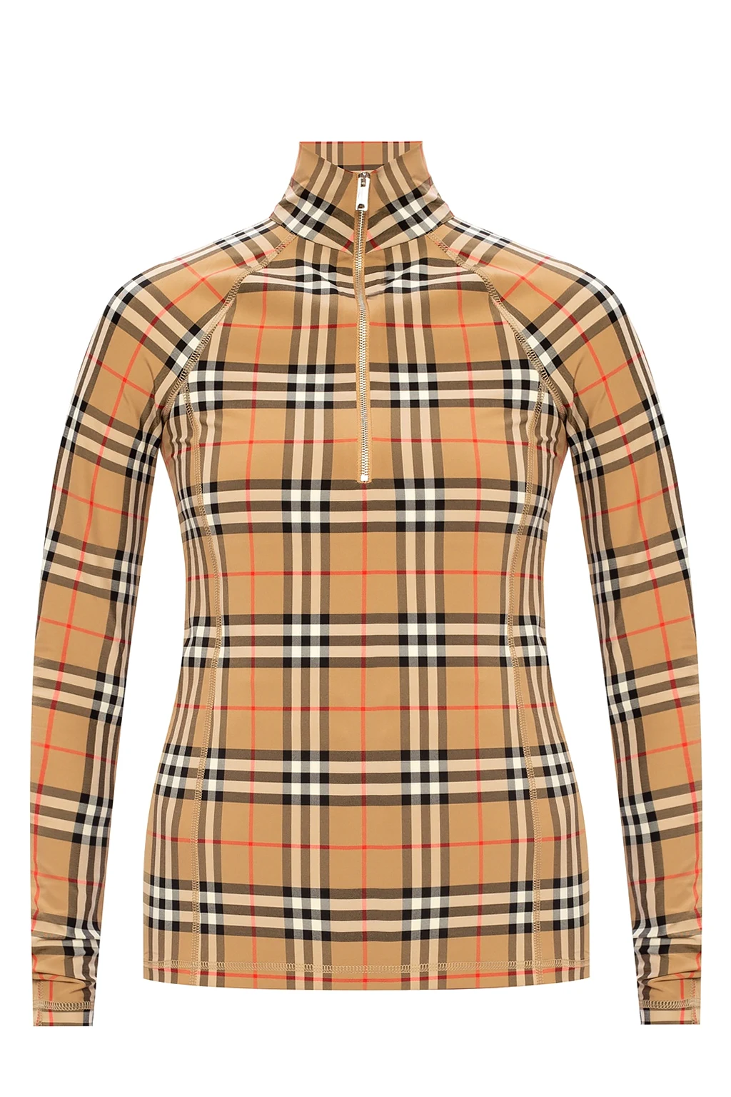 beige Patterned top with band collar