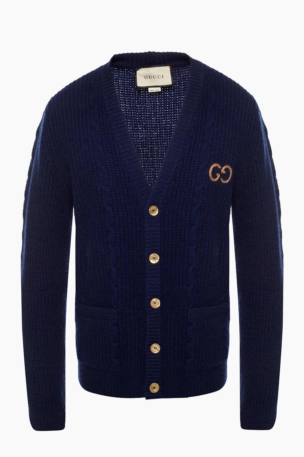 NAVY BLUE Wool cardigan with logo