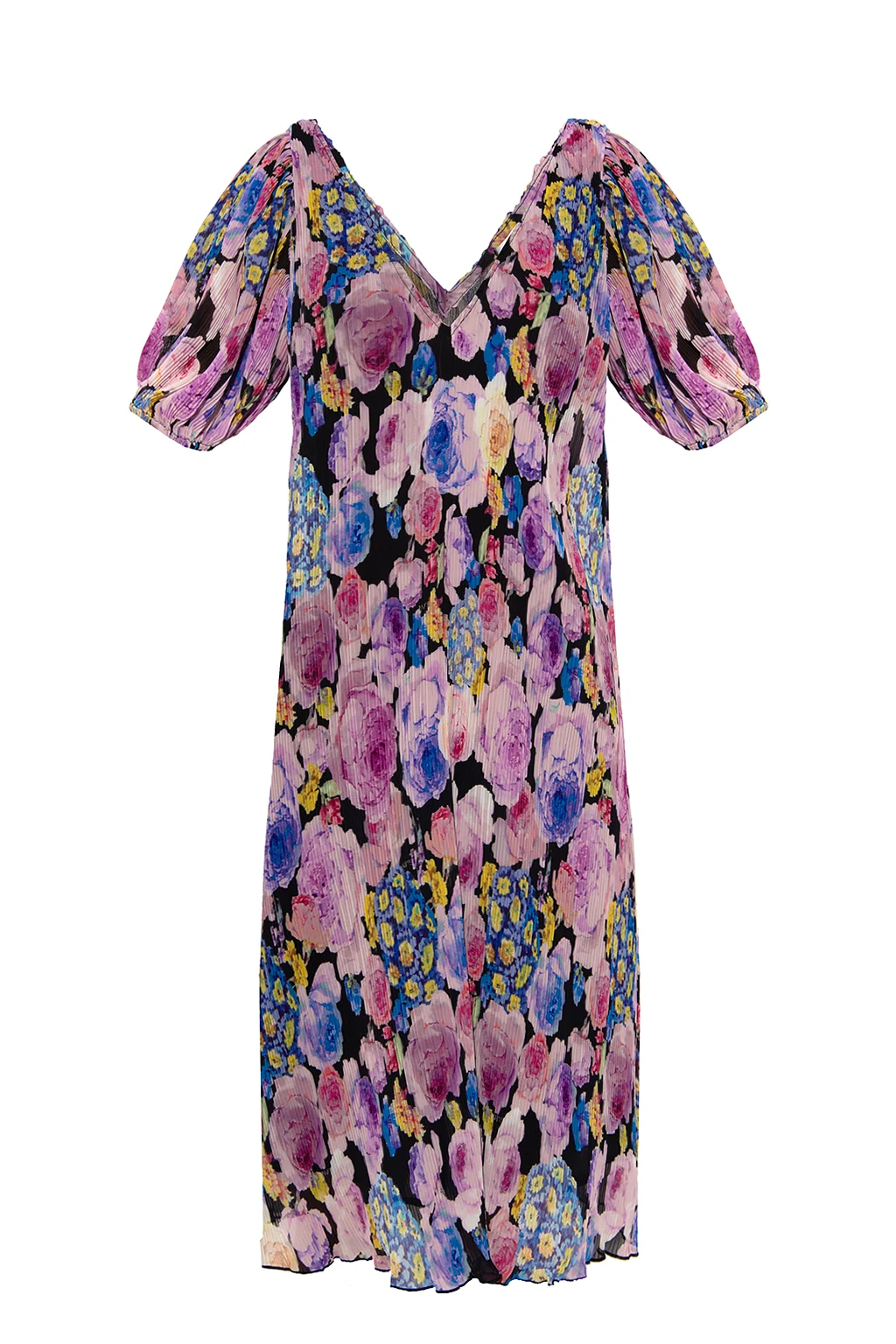 Pleated dress with floral motif