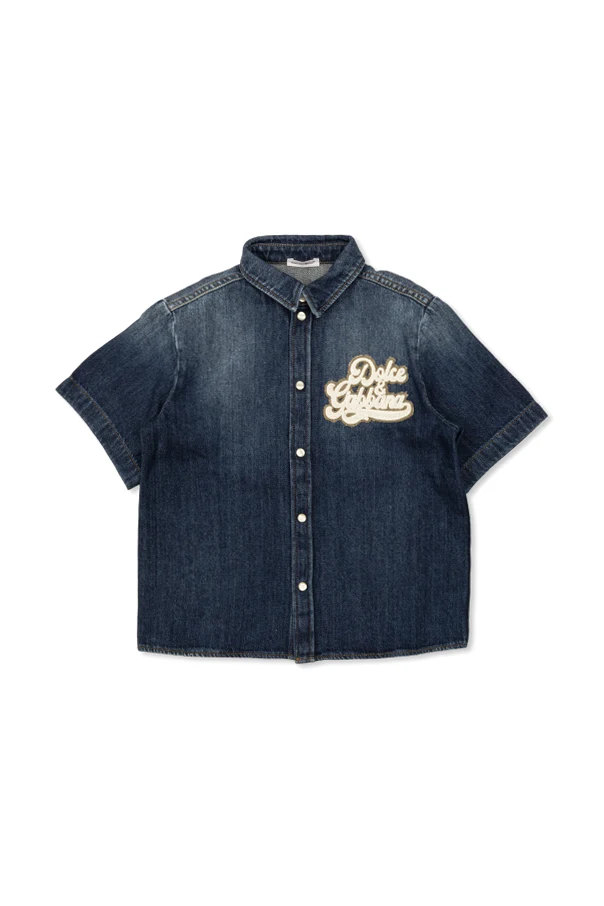 NAVY BLUE Denim shirt with embroidered logo