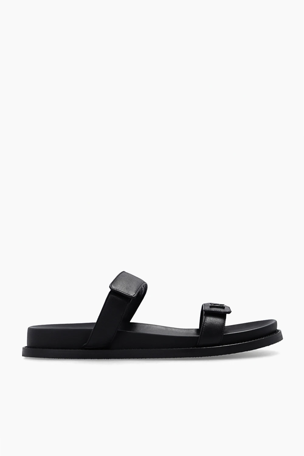 BLACK Leather slides with logo