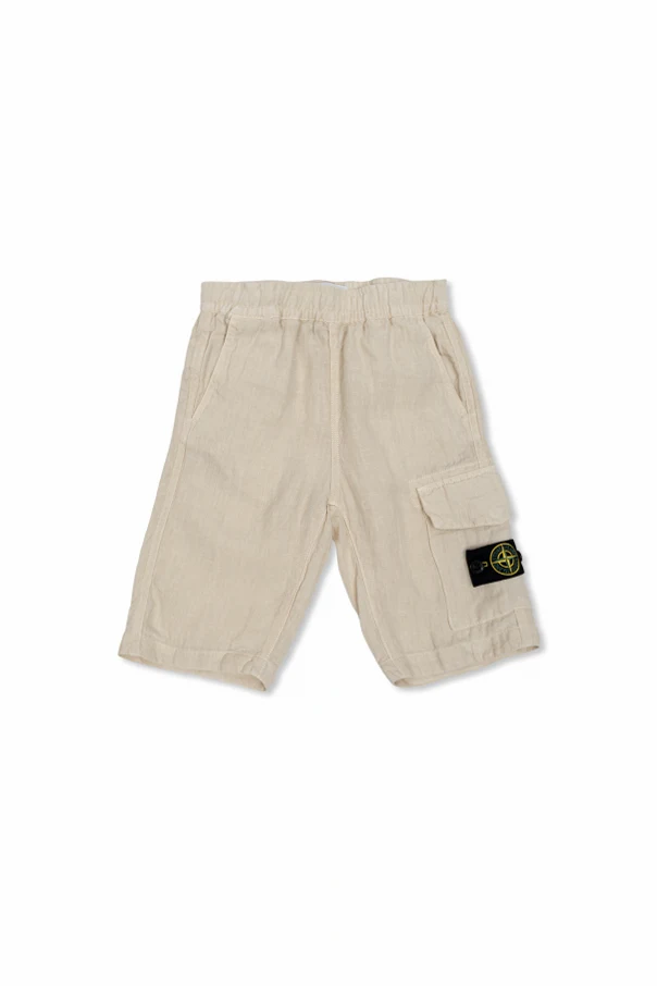 BEIGE Leinenshorts mit Logo-Aufnäher