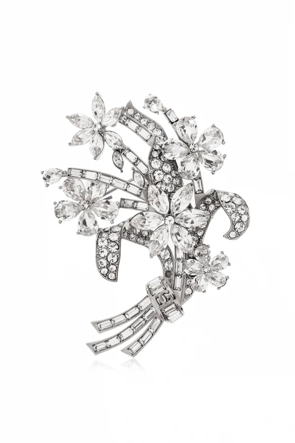 SILVER Brooch with shimmering crystals