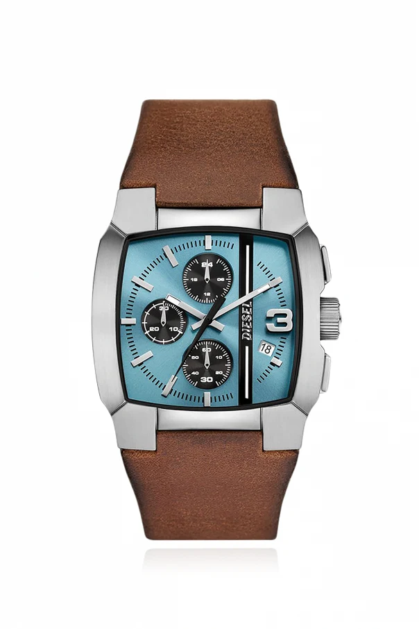 BRĄZOWY Zegarek na skórzanym paski