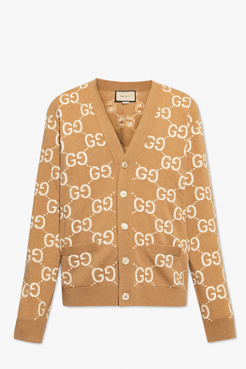 beige Wool cardigan with monogram