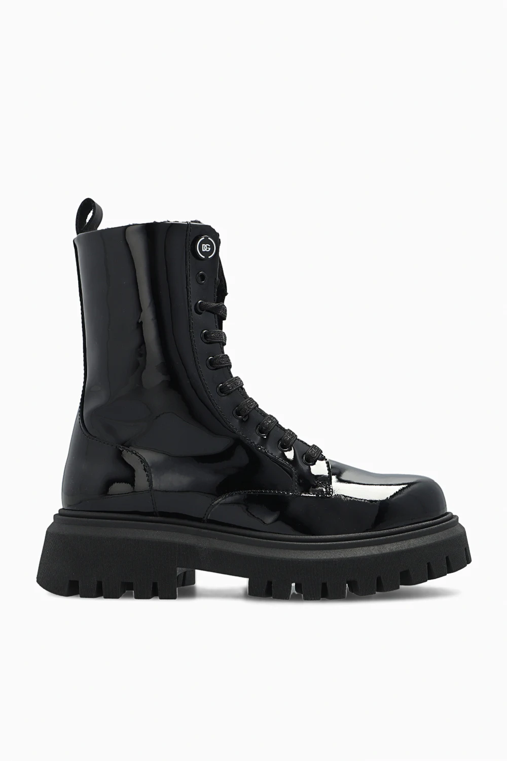 BLACK Patent-leather combat boots