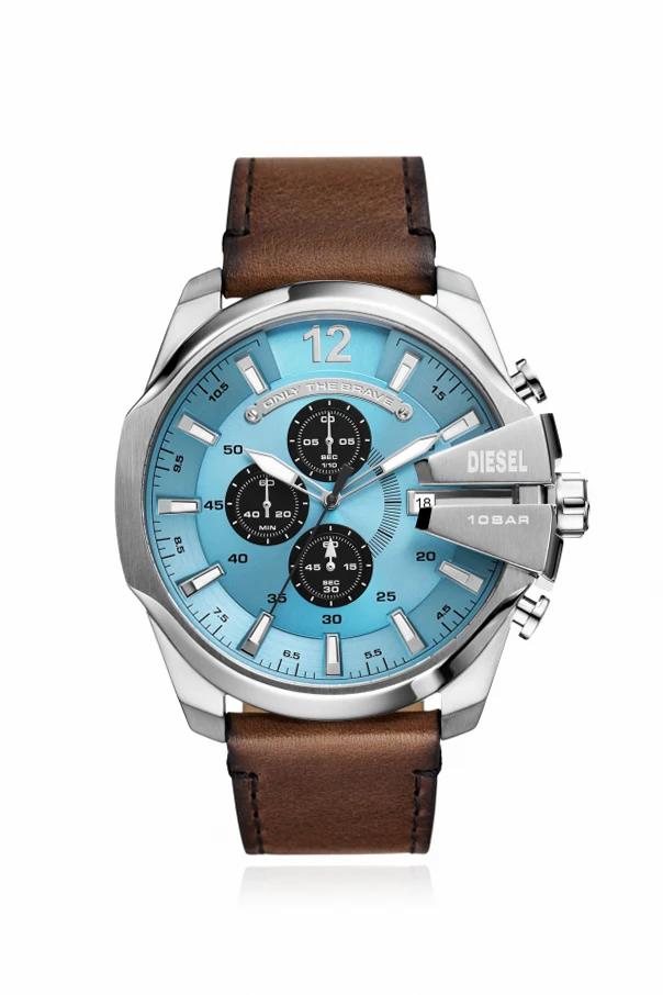 SREBRNY Zegarek na skórzanym pasku