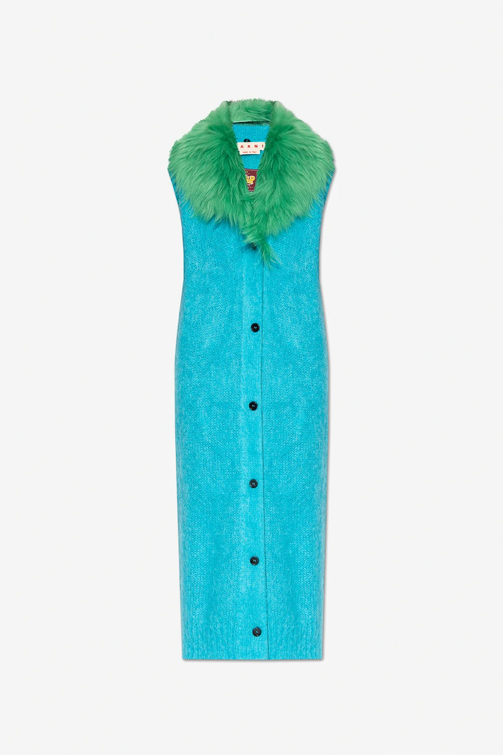 Long vest with fur collar