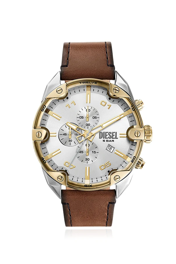 BRĄZOWY Zegarek ‘Spiked’ na skórzanym pasku