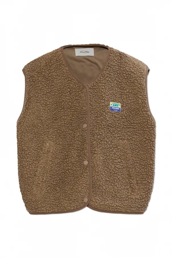 beige Fleece vest with logo patch