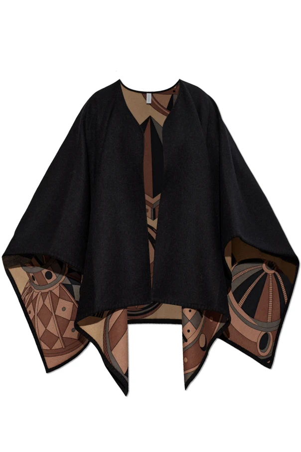 BLACK Poncho with a decorative pattern