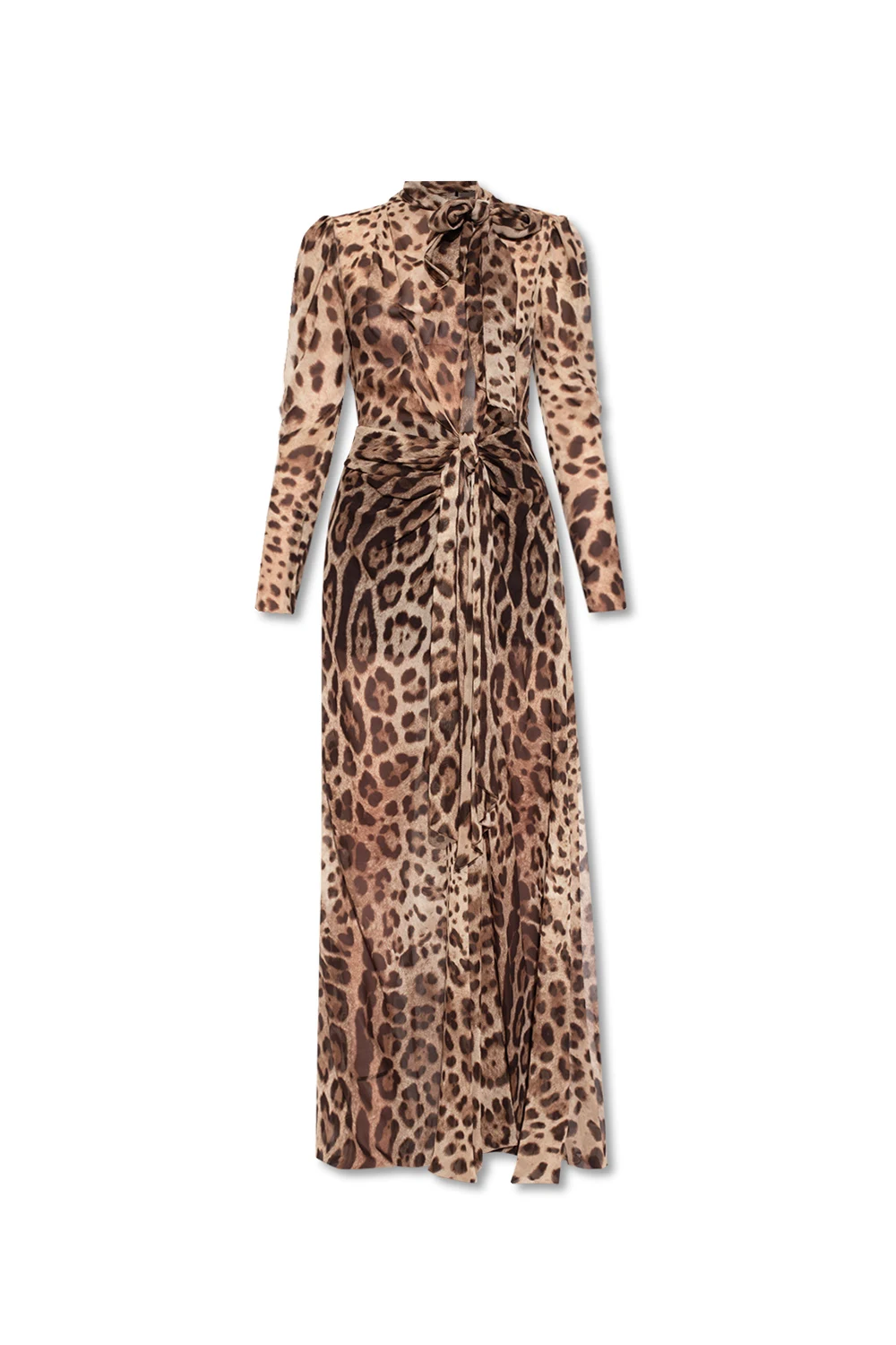 BROWN Silk dress with animal motif