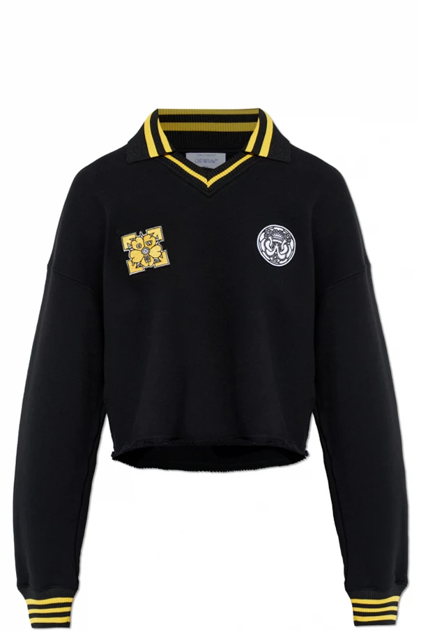 SCHWARZ Kurzer Pullover mit Aufnähern