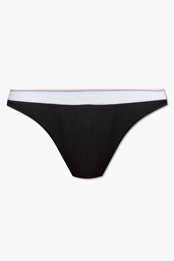 BLACK Thong with logo
