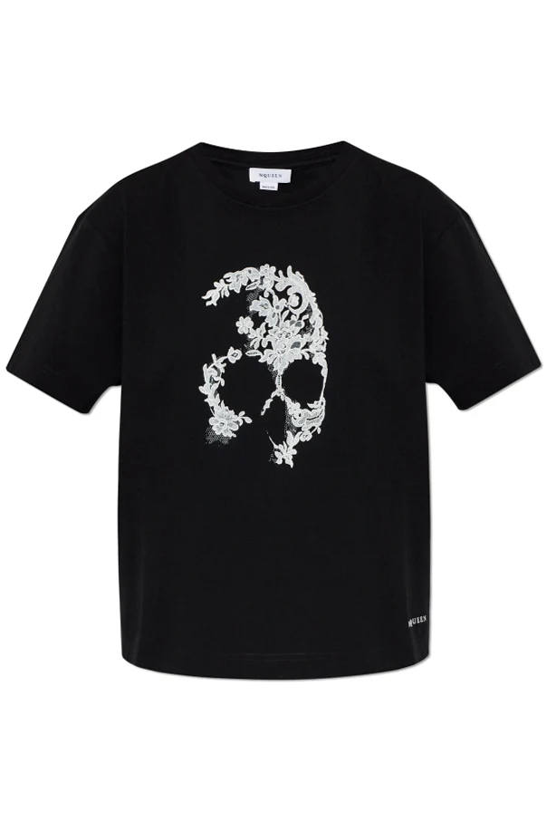 CZARNY T-shirt z charakterystycznym motywem czaszki
