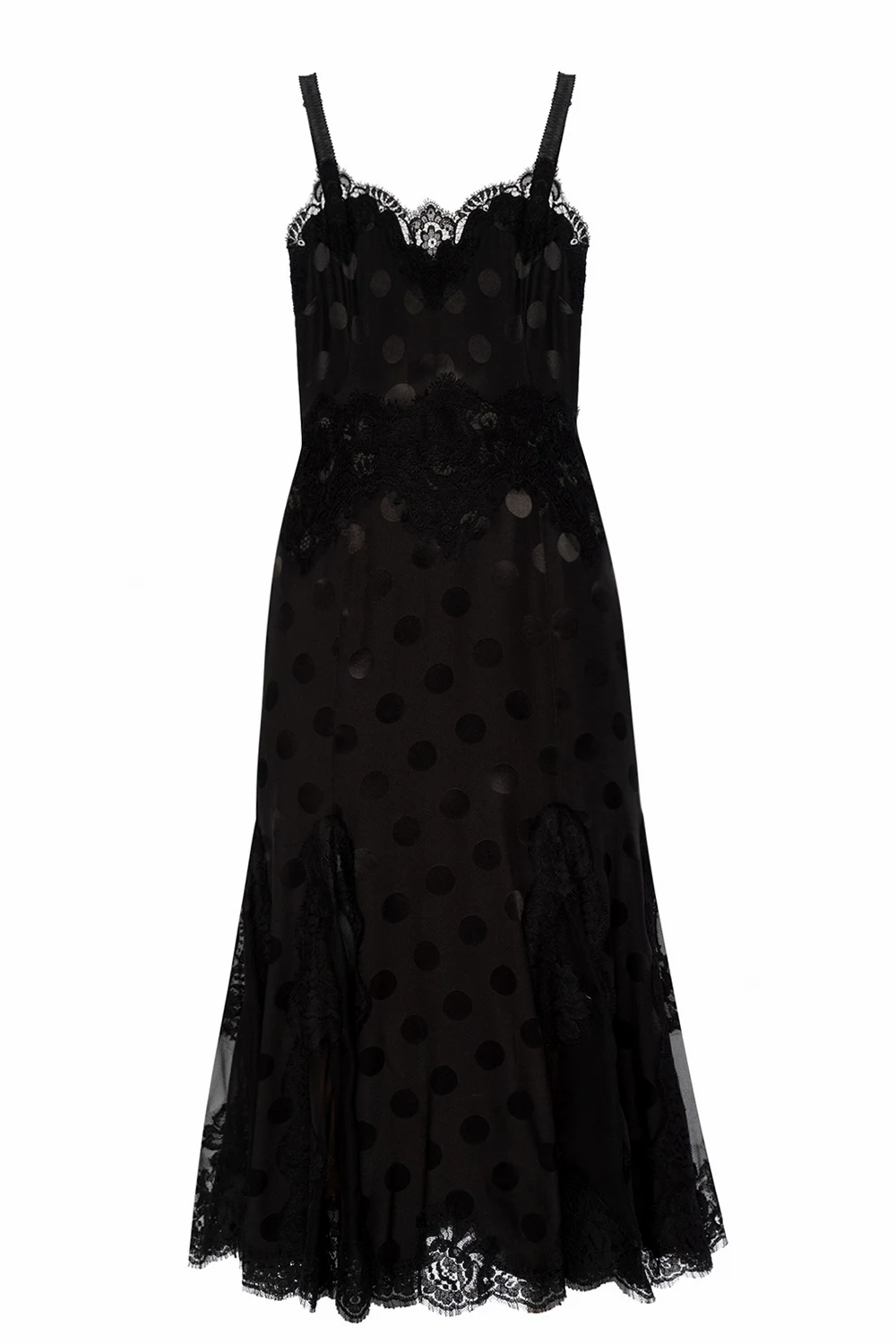 BLACK Lace-trimmed slip dress