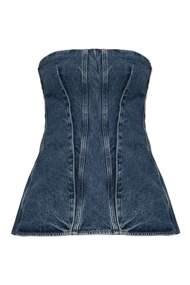 BLAU Schulterloses Jeans-Top