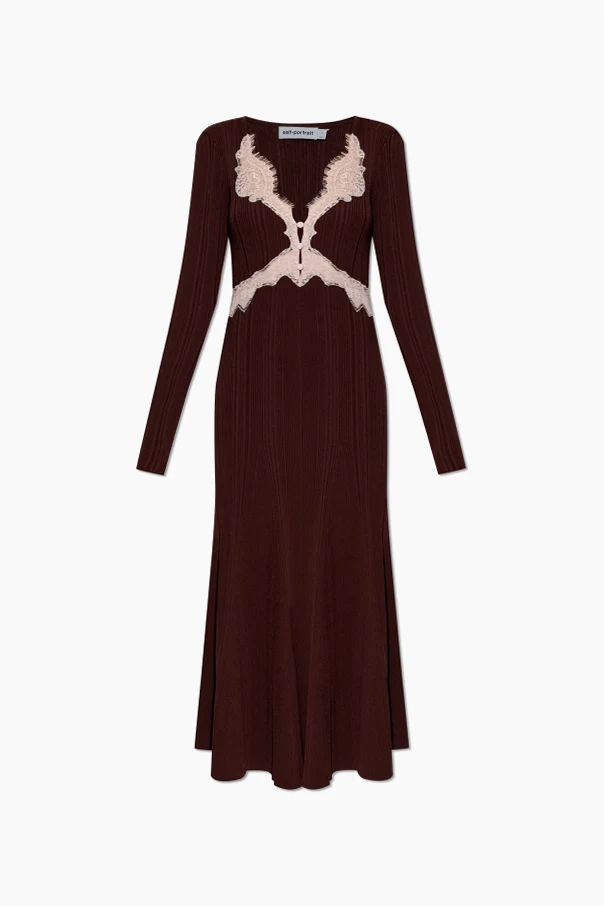 BRĄZOWY Sukienka z koronkowymi wstawkami