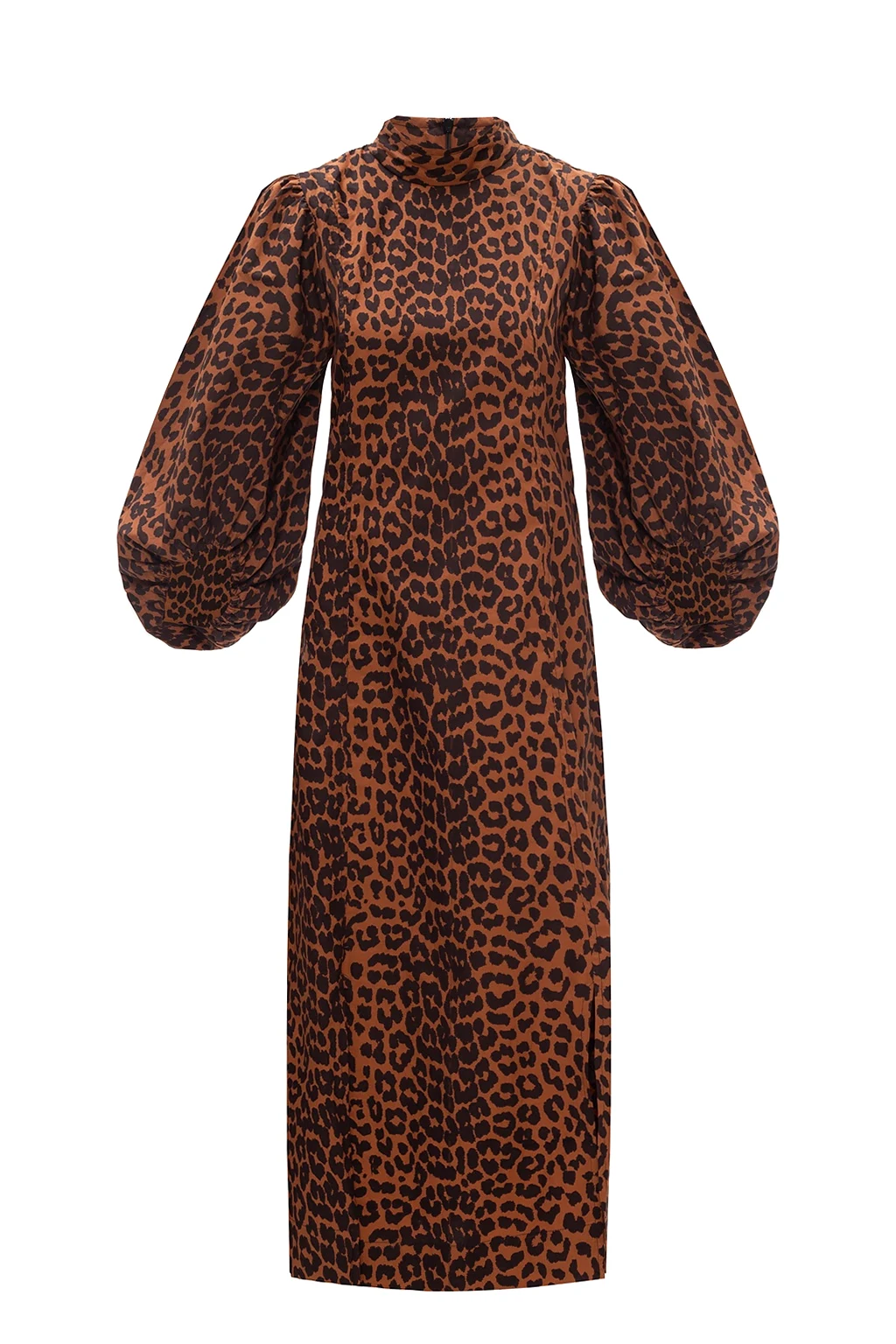 Leopard print dress with band collar