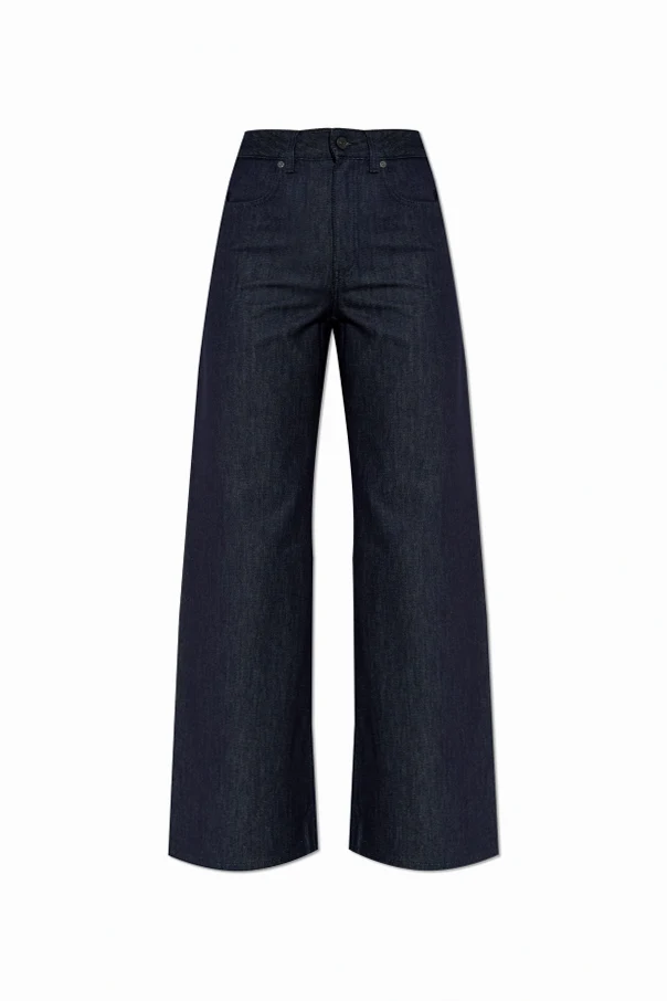 GRANATOWY Jeansy z szerokimi nogawkami