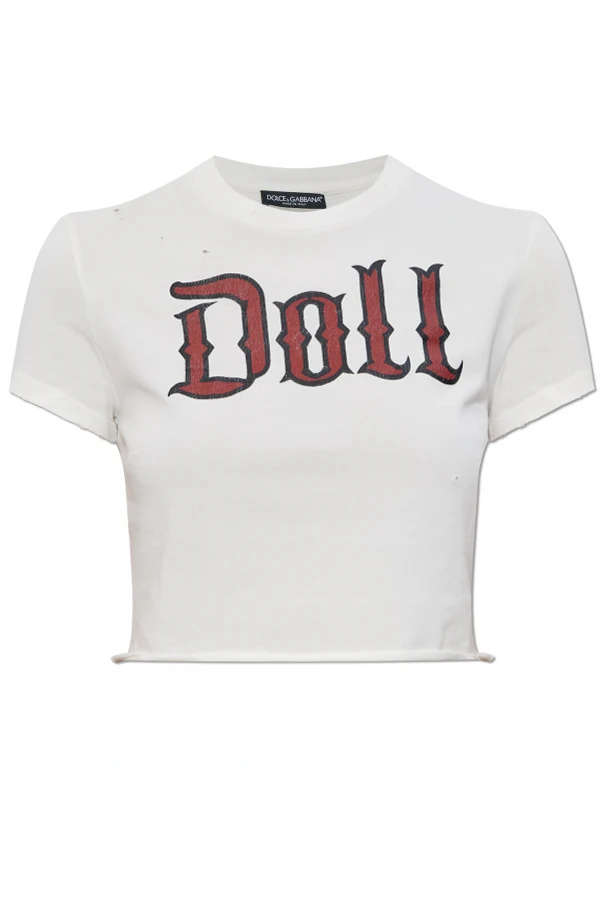 WEISS Kurzes T-Shirt mit „Vintage“-Effekt