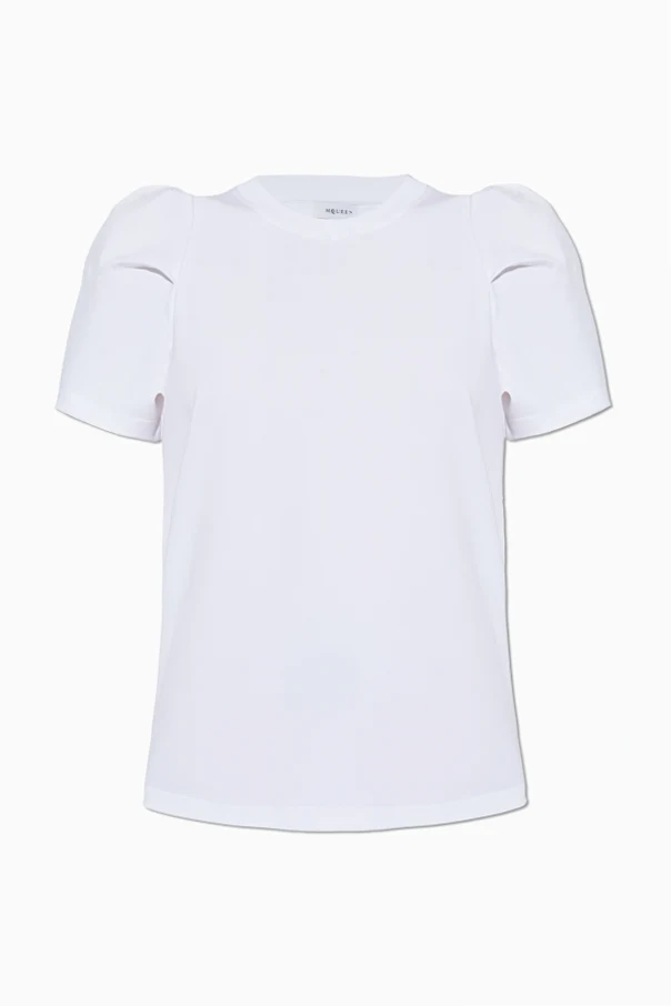 BIAŁY  T-shirt z drapowaniem na rękawach