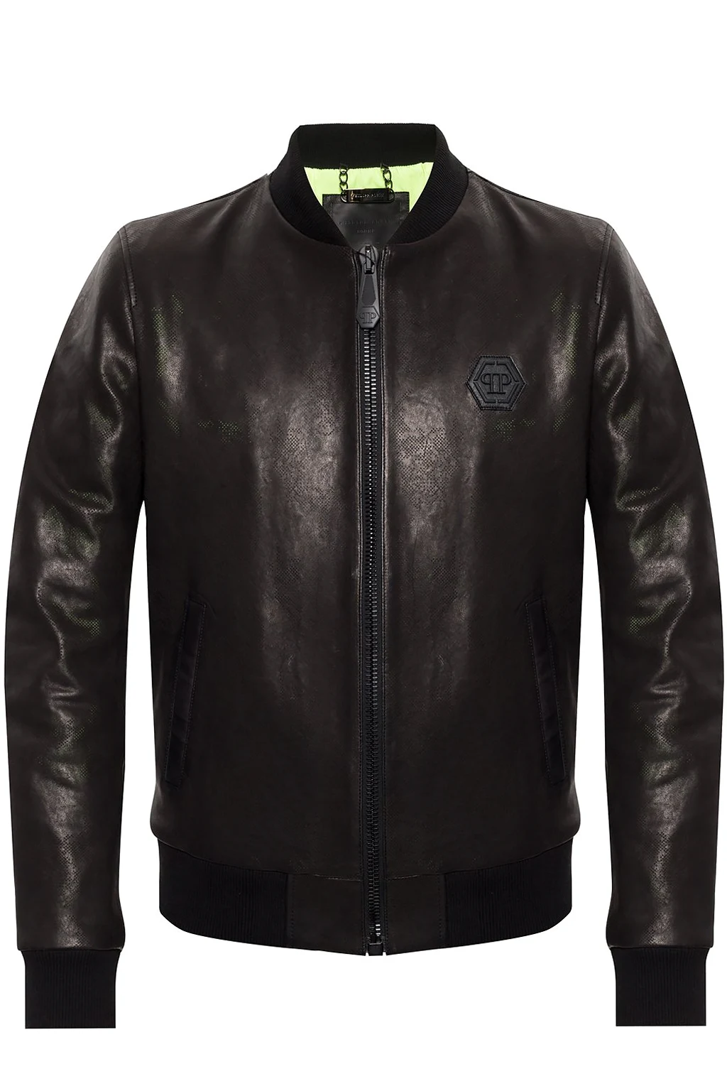 Leather jacket with logo