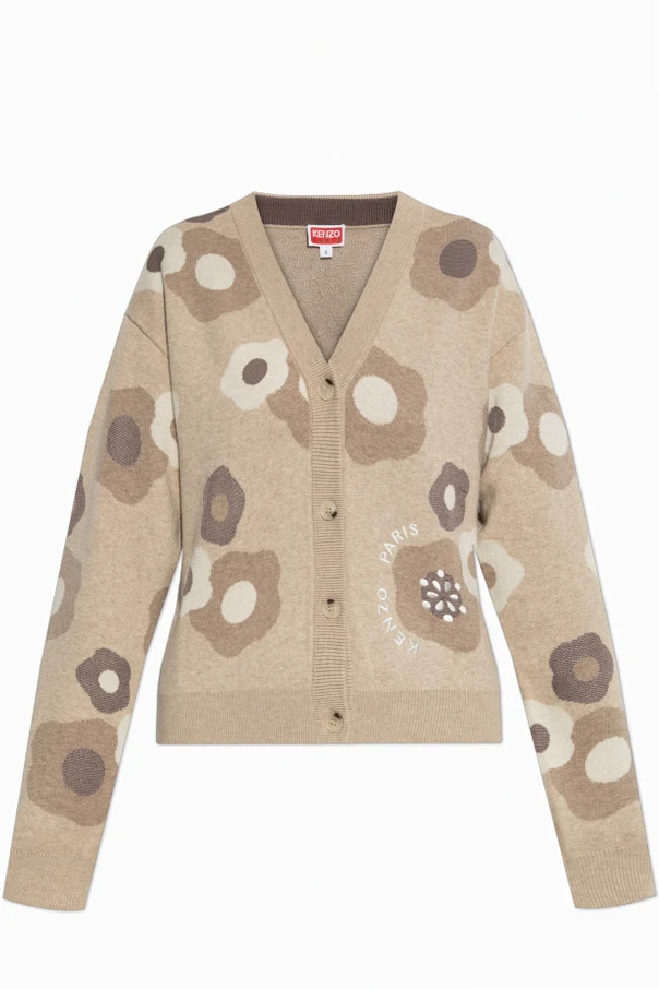 beżowy Kardigan z motywem kwiatowym