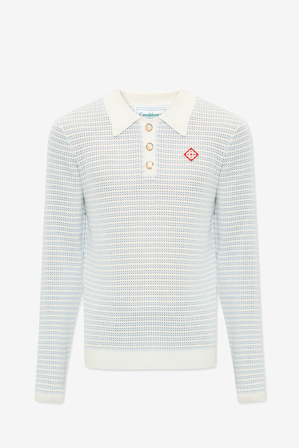 Openwork polo shirt with long sleeves