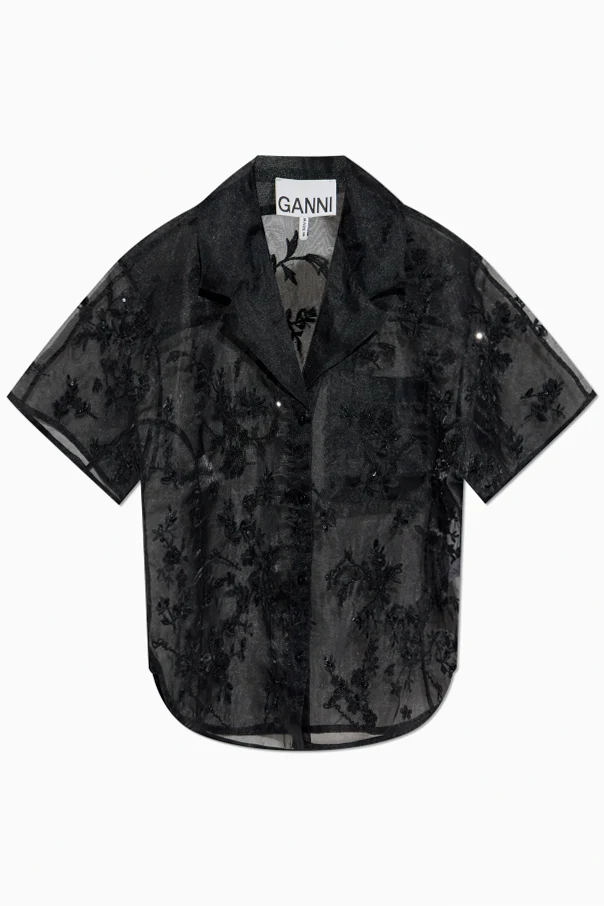 SCHWARZ Transparente Bluse mit glänzenden Applikationen