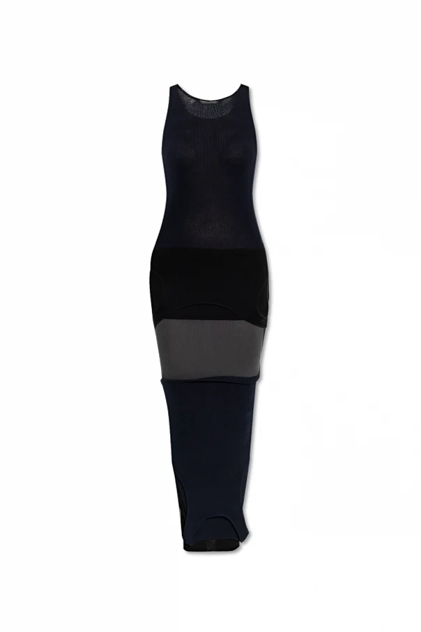 SCHWARZ Geripptes, figurbetontes Kleid