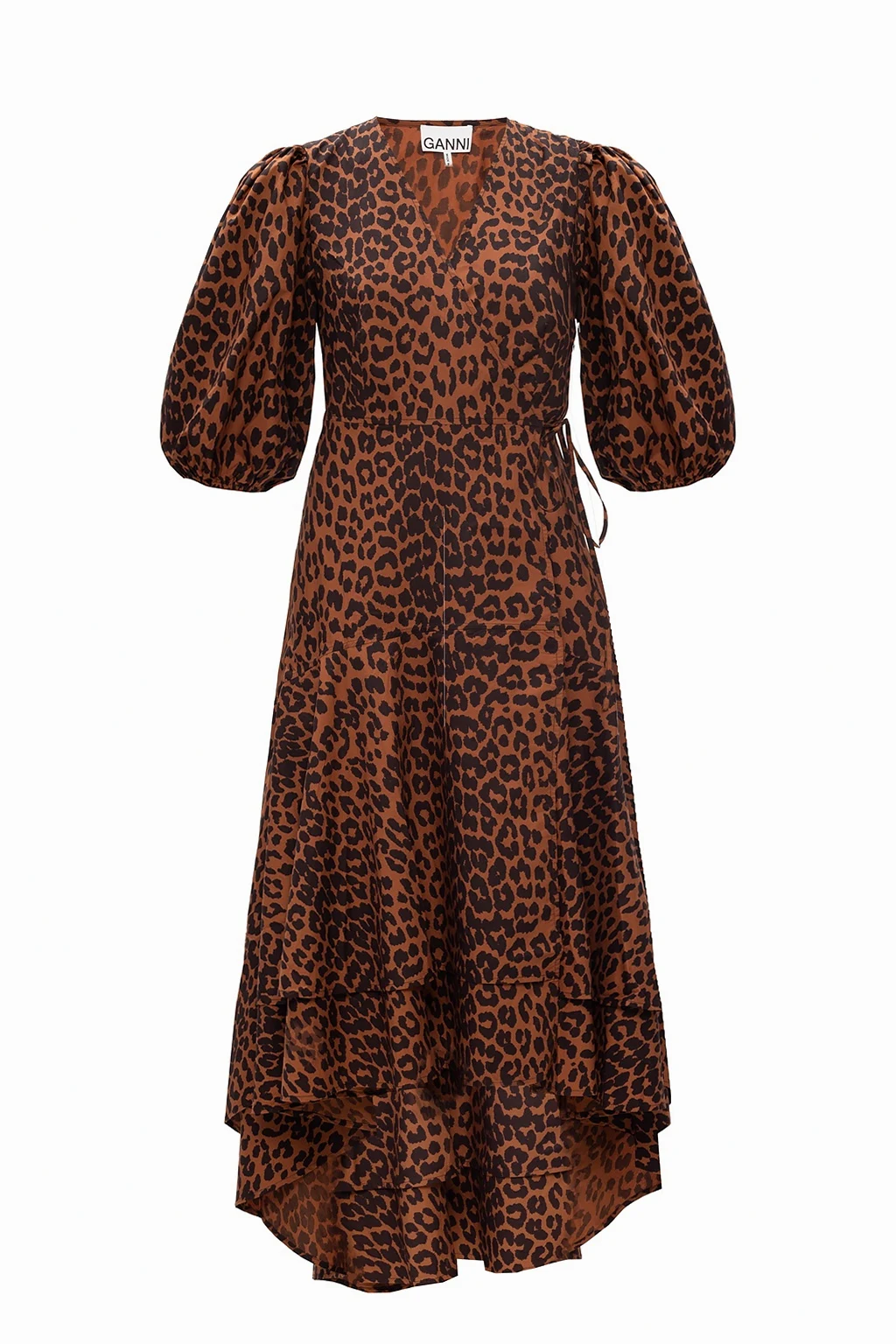 Asymmetrical dress with puff sleeves