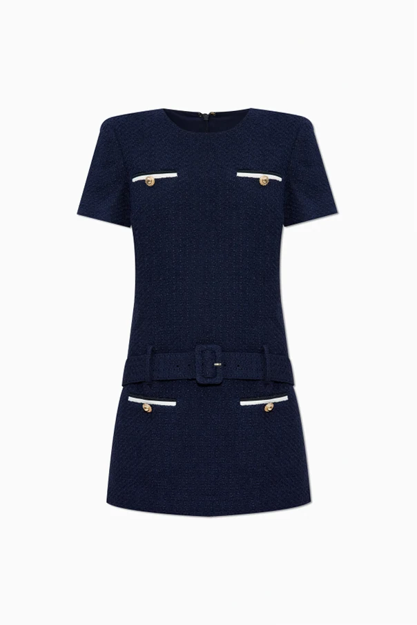 NAVY BLUE Tweed dress with belt