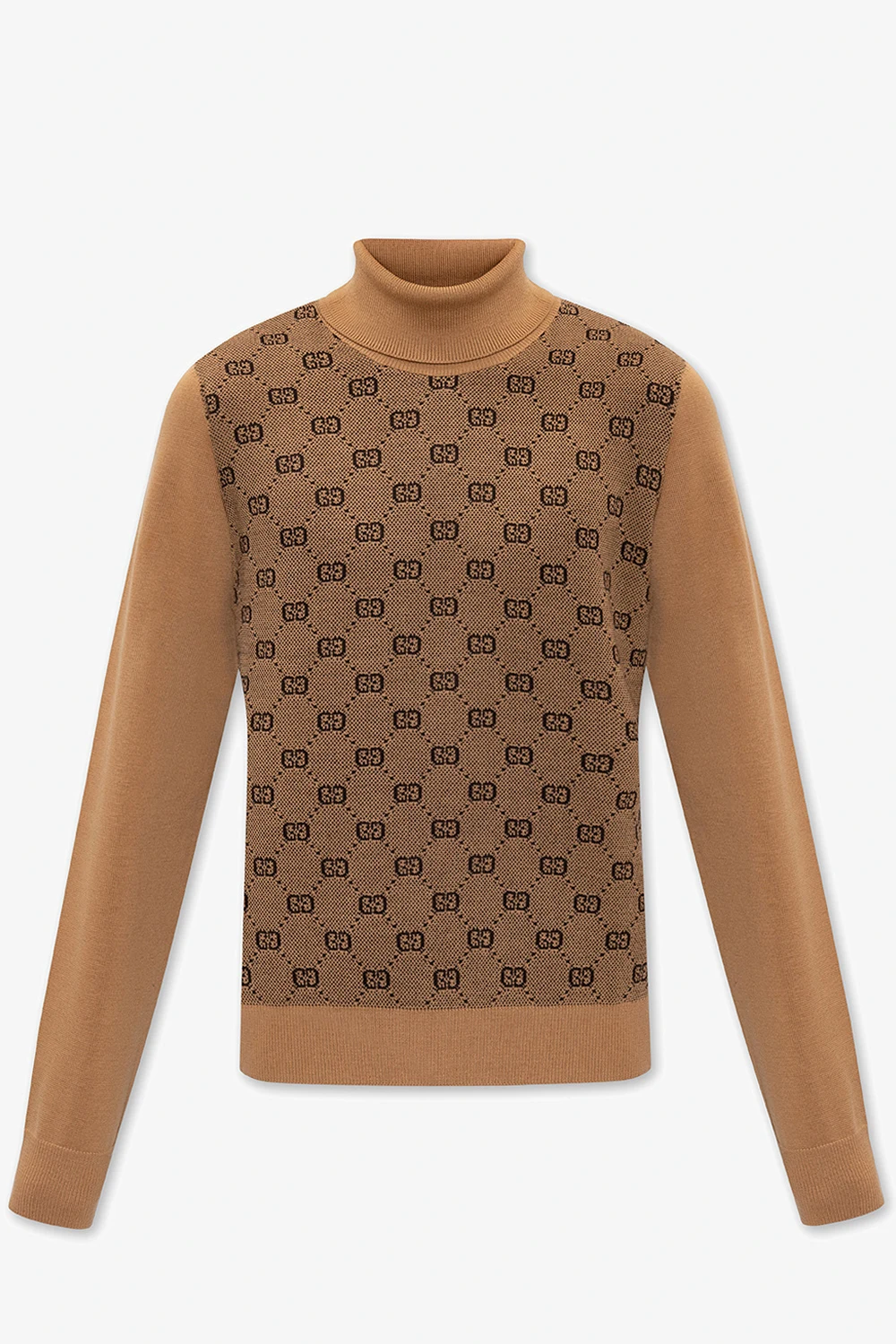beige Monogrammed wool turtleneck sweater