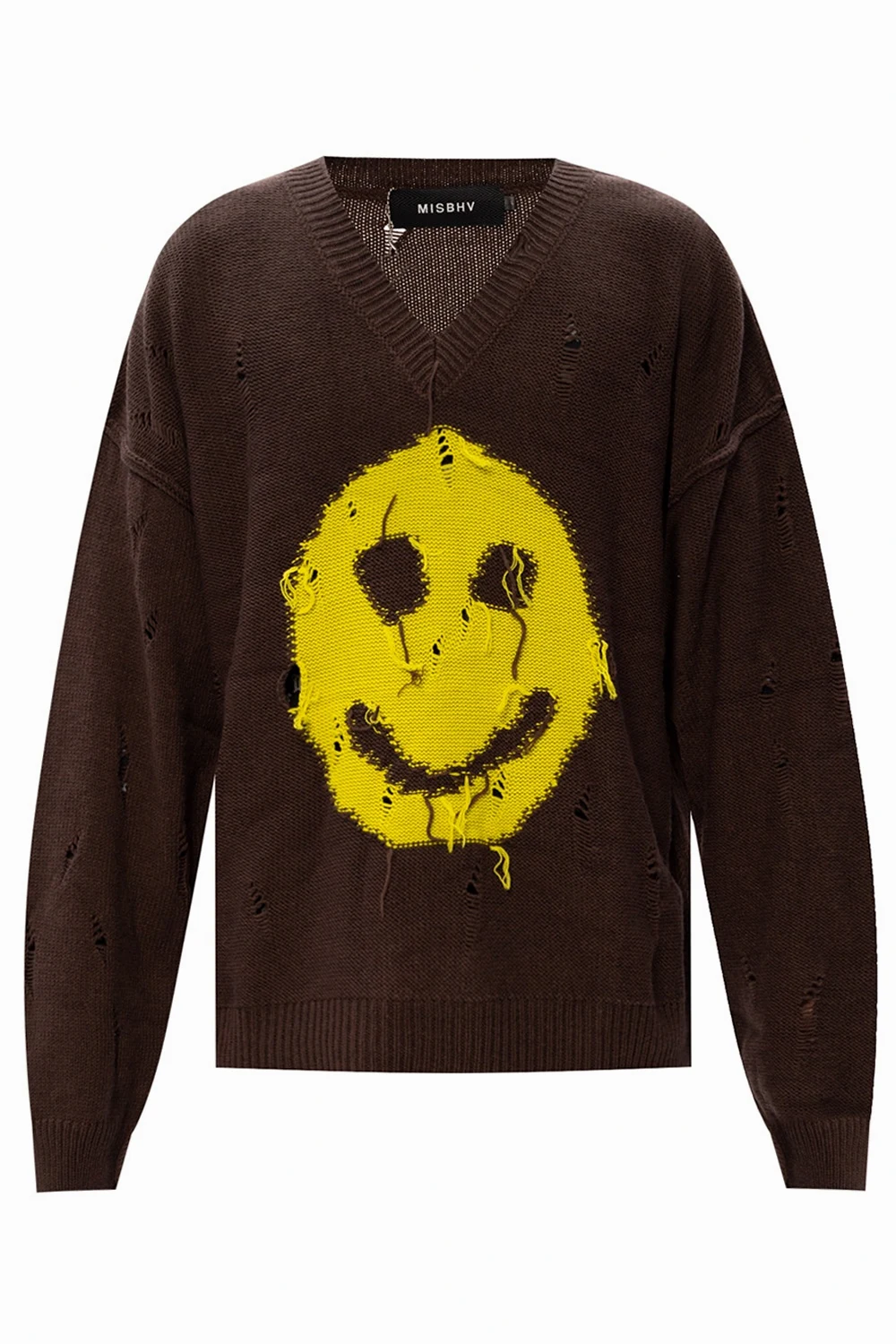 BROWN 'Green Smiley' raw edge sweater