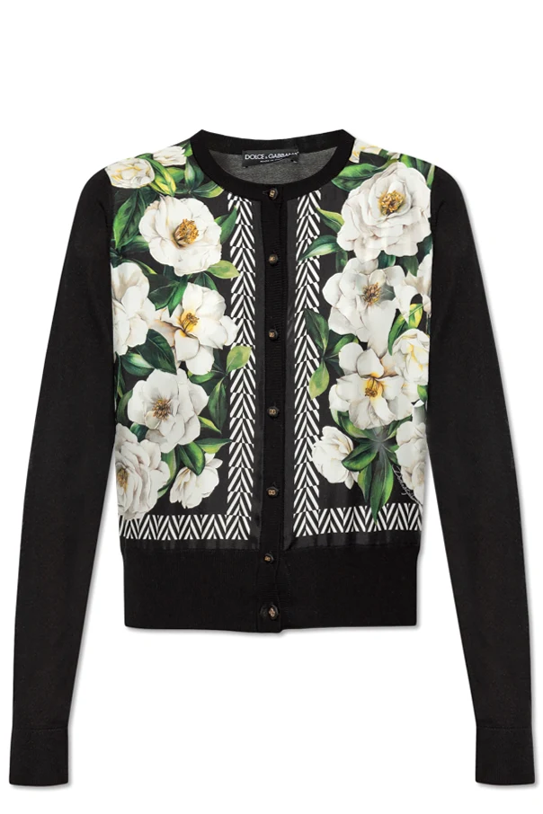 CZARNY Kardigan z motywem kwiatowym