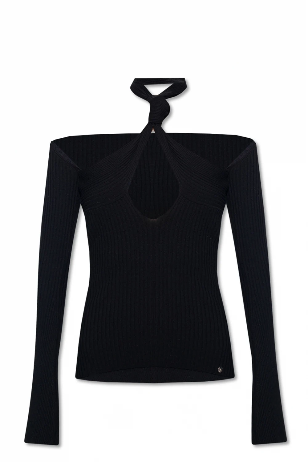 ‘Mali’ ribbed top with tie neck