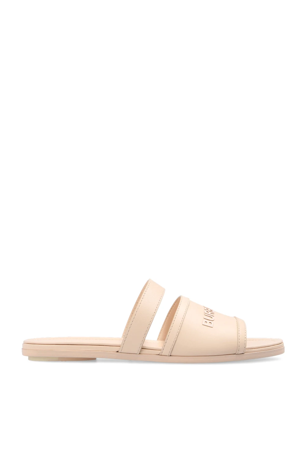 beige Leather slides with logo