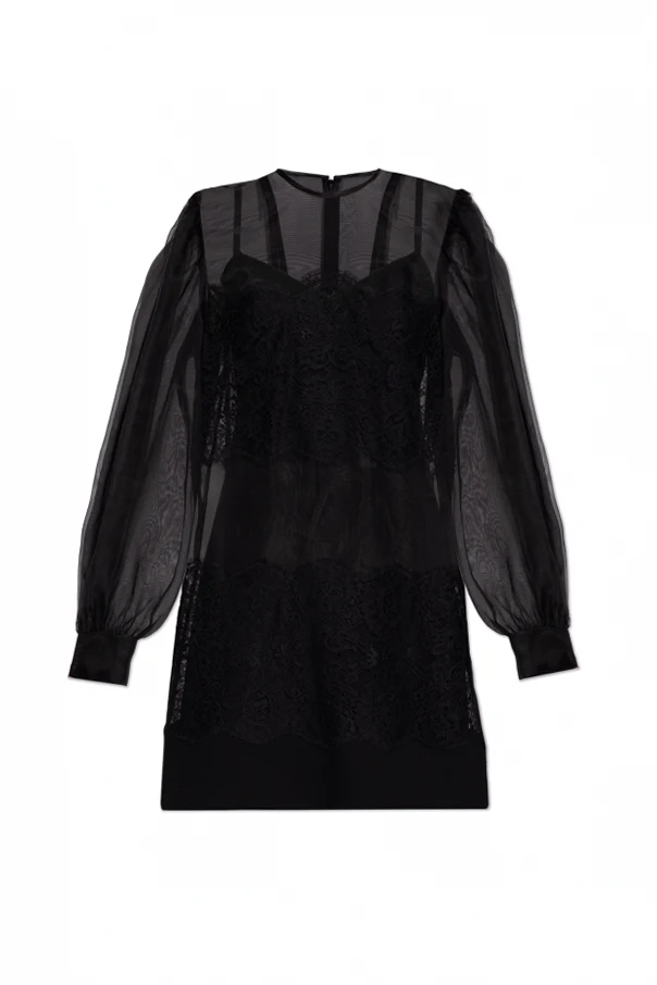 SCHWARZ Kleid mit Spitzenbesatz