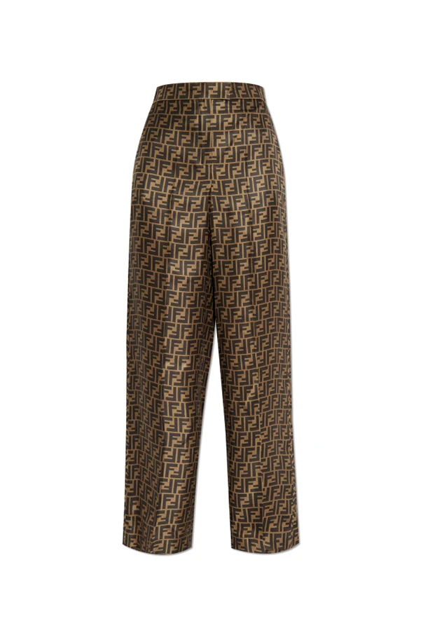 BROWN Silk trousers with monogram